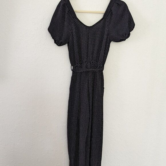 Women's Monteau Romper XS Dark Black White Polka Dots Capris Pant Button Pockets - Picture 8 of 8